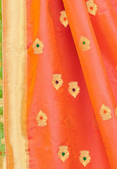 Light Green & Peach Designer Wedding Partywear Banarasi Silk Jacquard Lehenga Banarasi Silk Jacquard Dupatta & Banarasi Silk Jacquard Blouse