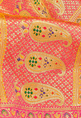 Yellow & Peach Designer Wedding Partywear Banarasi Silk Jacquard Lehenga Banarasi Silk Jacquard Dupatta & Banarasi Silk Jacquard Blouse