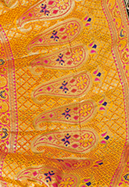 Yellow & Peach Designer Wedding Partywear Banarasi Silk Jacquard Lehenga Banarasi Silk Jacquard Dupatta & Banarasi Silk Jacquard Blouse