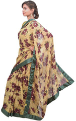 Yellow Designer Georgette (Viscos) Hand Embroidery Pearl Work Sari Saree 631S
