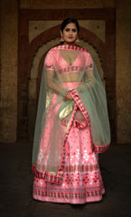 Light Pink Designer Wedding Partywear Zari Satin Lehenga Net Dupatta & Zari Satin Blouse