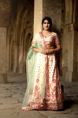 Light Pink Designer Wedding Partywear Zari Satin Lehenga Net Dupatta & Zari Satin Blouse