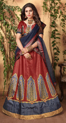 Red & Grey Designer Wedding Partywear Zari Satin Lehenga Net Dupatta & Zari Satin Blouse