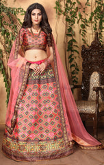Light Pink Designer Wedding Partywear Zari Satin Lehenga Net Dupatta & Zari Satin Blouse