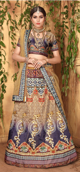 Multicolor Designer Wedding Partywear Zari Satin Lehenga Net Dupatta & Zari Satin Blouse