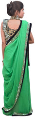 Green Designer Wedding Bridal Georgette (Viscos) Cutdana Stone Mirror Hand Embroidery Work Saree Sari WIth Heavy Blouse