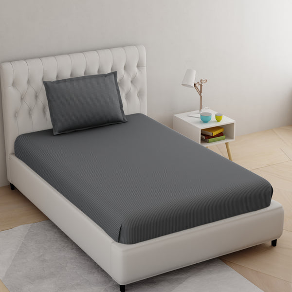 Grey Pure Cotton Single Bed Bedsheet