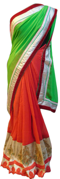 Green & Red Designer Saree