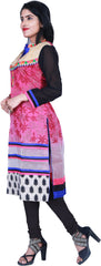 SMSAREE Pink & Black Designer Casual Partywear Cotton With Geogette (Viscos Sleeves) Beads & Thread Hand Embroidery Work Stylish Women Kurti Kurta With Free Matching Leggings B132