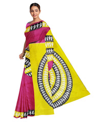 Yellow & Pink Pure Cotton Printed Work Saree Sari