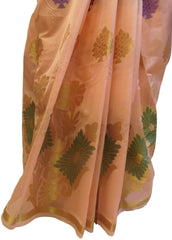 Peach Traditional Designer Wedding Hand Weaven Pure Benarasi Zari Work Saree Sari With Blouse BH102D