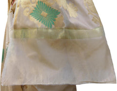 Beige Traditional Designer Wedding Hand Weaven Pure Benarasi Zari Work Saree Sari With Blouse BH102E