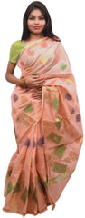 Peach Traditional Designer Wedding Hand Weaven Pure Benarasi Zari Work Saree Sari With Blouse BH102F