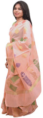 Peach Traditional Designer Wedding Hand Weaven Pure Benarasi Zari Work Saree Sari With Blouse BH102F