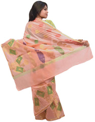 Peach Traditional Designer Wedding Hand Weaven Pure Benarasi Zari Work Saree Sari With Blouse BH102F