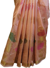 Peach Traditional Designer Wedding Hand Weaven Pure Benarasi Zari Work Saree Sari With Blouse BH102F