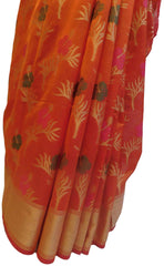 Orange Traditional Designer Wedding Hand Weaven Pure Benarasi Zari Work Saree Sari With Blouse BH103A