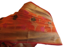 Orange Traditional Designer Wedding Hand Weaven Pure Benarasi Zari Work Saree Sari With Blouse BH103A