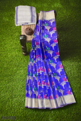 Blue Designer Wedding Partywear Pure Handloom Banarasi Zari Hand Embroidery Work Bridal Saree Sari With Blouse Piece BH103B