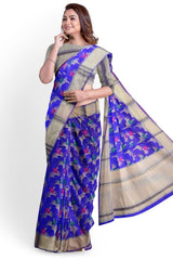 Blue Designer Wedding Partywear Pure Handloom Banarasi Zari Hand Embroidery Work Bridal Saree Sari With Blouse Piece BH103B