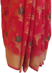 Red Traditional Designer Wedding Hand Weaven Pure Benarasi Zari Work Saree Sari With Blouse BH103C