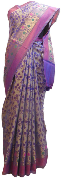 Blue Traditional Designer Wedding Hand Weaven Pure Benarasi Zari Work Saree Sari With Blouse BH105A