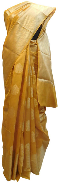 Yellow Traditional Designer Wedding Hand Weaven Pure Benarasi Zari Work Saree Sari With Blouse BH106E