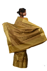 Yellow Traditional Designer Wedding Hand Weaven Pure Benarasi Zari Work Saree Sari With Blouse PSBH107B