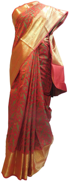 Red Traditional Designer Wedding Hand Weaven Pure Benarasi Zari Work Saree Sari With Blouse BH107C