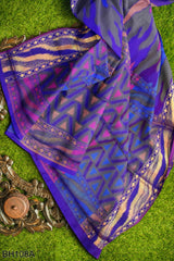 Multicolor Designer Wedding Partywear Pure Handloom Banarasi Zari Hand Embroidery Work Bridal Saree Sari With Blouse Piece BH108A