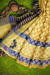Yellow Designer Wedding Partywear Pure Handloom Banarasi Zari Hand Embroidery Work Bridal Saree Sari With Blouse Piece BH108X