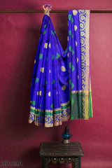 Blue Designer Wedding Partywear Pure Handloom Banarasi Zari Hand Embroidery Work Bridal Saree Sari With Blouse Piece BH109A