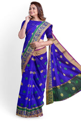 Blue Designer Wedding Partywear Pure Handloom Banarasi Zari Hand Embroidery Work Bridal Saree Sari With Blouse Piece BH109A