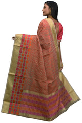 Beige & Red Traditional Designer Wedding Hand Weaven Pure Benarasi Zari Work Saree Sari With Blouse BH10B