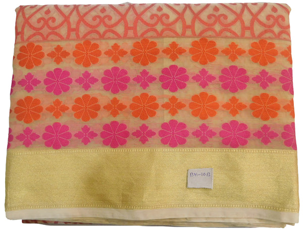 Beige & Red Traditional Designer Wedding Hand Weaven Pure Benarasi Zari Work Saree Sari With Blouse BH10B