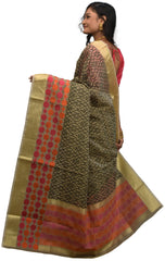 Beige & Black Traditional Designer Wedding Hand Weaven Pure Benarasi Zari Work Saree Sari With Blouse BH10C