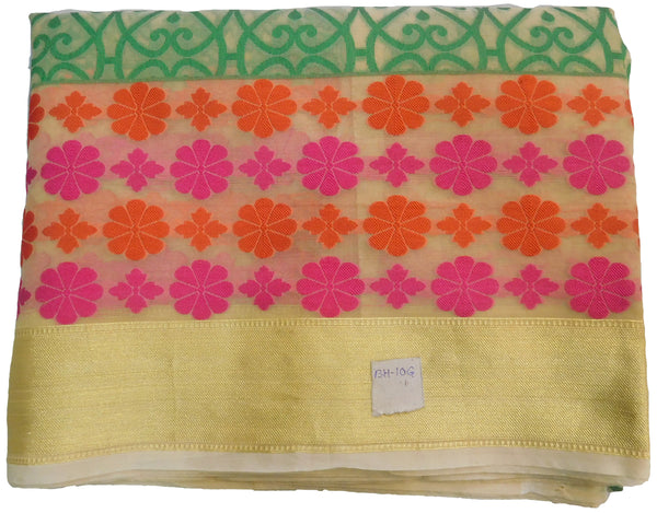 Beige & GreenTraditional Designer Wedding Hand Weaven Pure Benarasi Zari Work Saree Sari With Blouse BH10G