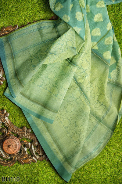 Green Designer Wedding Partywear Pure Handloom Banarasi Zari Hand Embroidery Work Bridal Saree Sari With Blouse Piece BH110