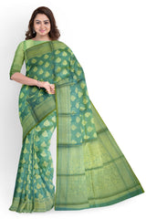 Green Designer Wedding Partywear Pure Handloom Banarasi Zari Hand Embroidery Work Bridal Saree Sari With Blouse Piece BH110