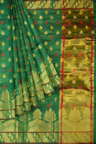 Green Golden Designer Wedding Partywear Pure Handloom Banarasi Zari Hand Embroidery Work Bridal Saree Sari With Blouse Piece BH11B