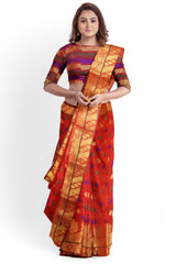 Red Golden Designer Wedding Partywear Pure Handloom Banarasi Zari Hand Embroidery Work Bridal Saree Sari With Blouse Piece BH11C