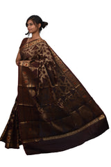 Coffee Brown Traditional Designer Wedding Hand Weaven Pure Benarasi Zari Work Saree Sari With Blouse BH13A