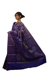 Blue Traditional Designer Wedding Hand Weaven Pure Benarasi Zari Work Saree Sari With Blouse BH13C