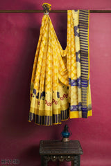 Yellow Designer Wedding Partywear Pure Handloom Banarasi Zari Hand Embroidery Work Bridal Saree Sari With Blouse Piece BH14D