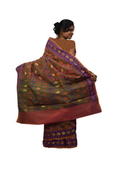 Multicolour Traditional Designer Wedding Hand Weaven Pure Benarasi Zari Work Saree Sari With Blouse BH15B
