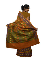 Multicolour Traditional Designer Wedding Hand Weaven Pure Benarasi Zari Work Saree Sari With Blouse BH15D