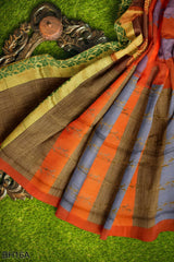 Orange Designer Wedding Partywear Pure Handloom Banarasi Zari Hand Embroidery Work Bridal Saree Sari With Blouse Piece BH16A