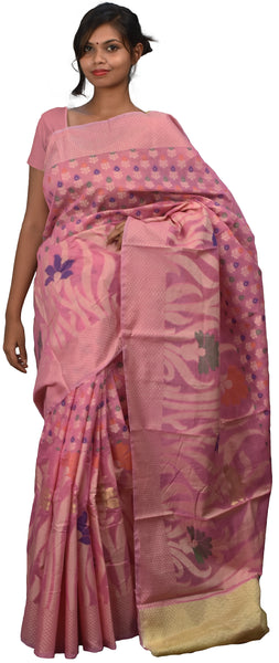Pink Traditional Designer Wedding Hand Weaven Pure Benarasi Zari Work Saree Sari With Blouse BH1A