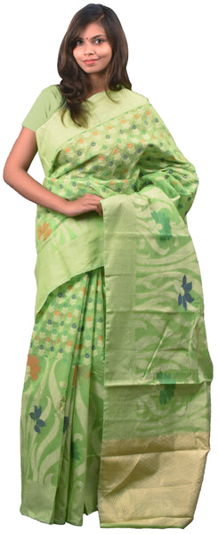 Green Traditional Designer Wedding Hand Weaven Pure Benarasi Zari Work Saree Sari With Blouse BH1C