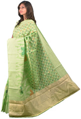 Green Traditional Designer Wedding Hand Weaven Pure Benarasi Zari Work Saree Sari With Blouse BH1C